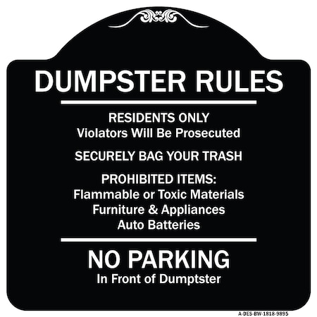 Signmission Designer Series-Residents Only Violators Prosecuted Bag Your Trash No Parking A-DES-BW-1818-9895